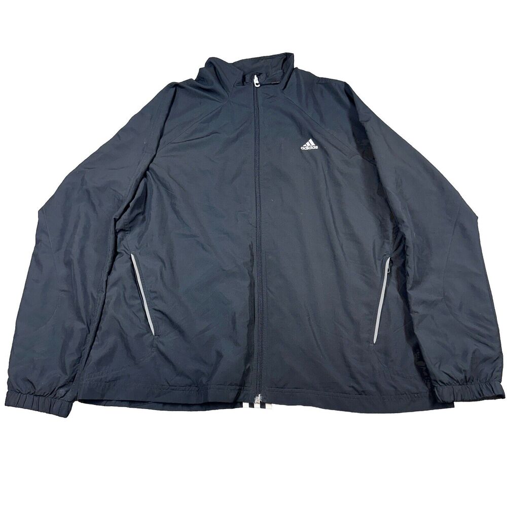Adidas Windbreaker Jacket Womens XL Black Full Zip Lightweight Athletic